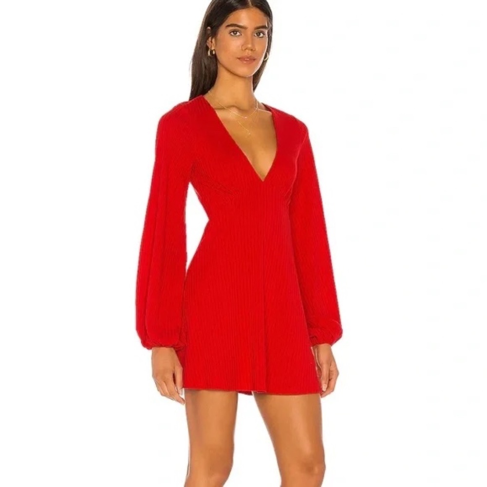 Tularosa Ryland Dress by Revolve, Long Sleeve, V-Neck, Cherry Red, Small